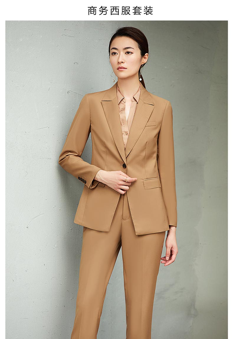 女士卡其色職業西裝定做款式圖